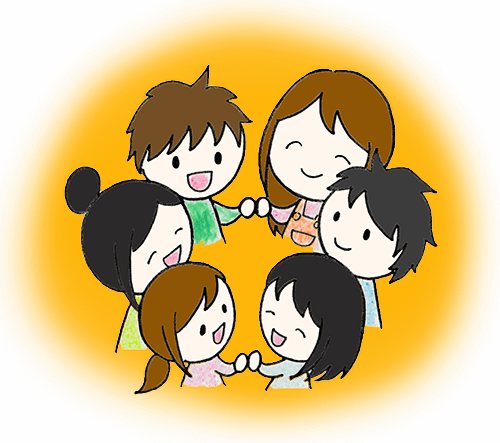 お母さんや子供たちが手を繋いで輪になっているイラスト